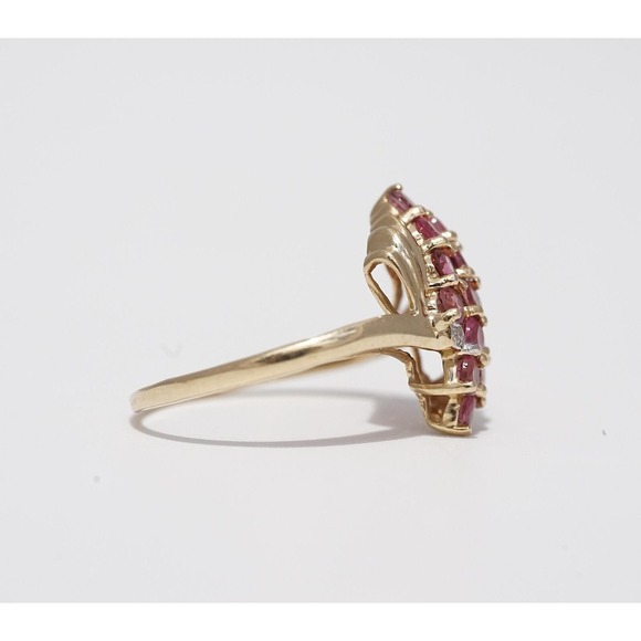 Vintage 14k Solid Yellow Gold Natural Pink Tourmaline & Diamond Ring - Cluster - Picture 3 of 5